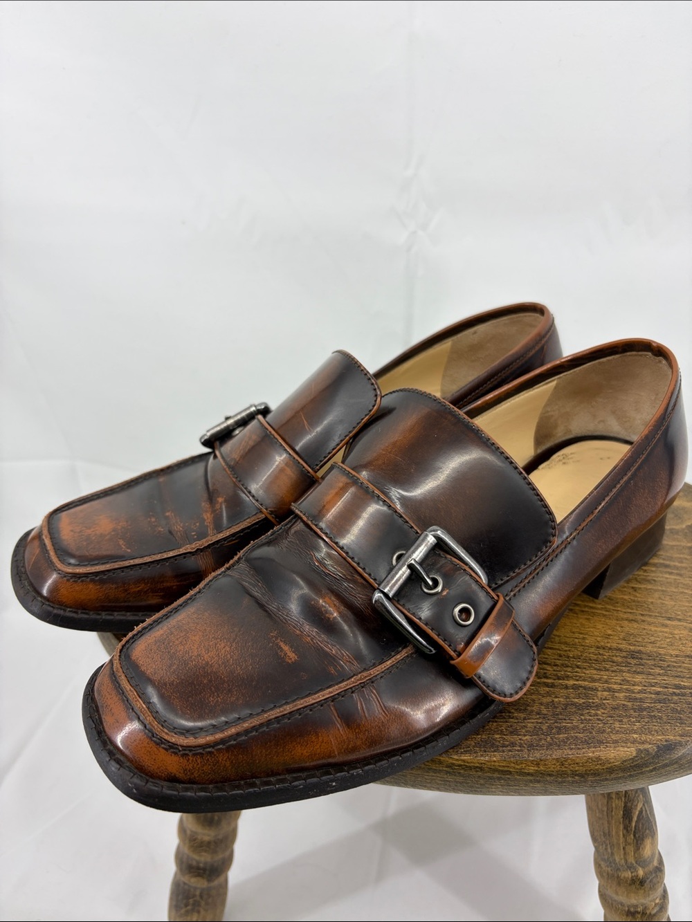 M.Gemi Womens Leather Made in Italy Heeled Loafers w/ Buckle, sz 38